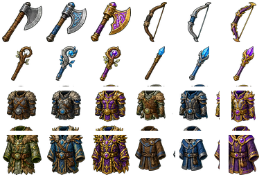 Herja gear sprite sheet with class weapons and armor